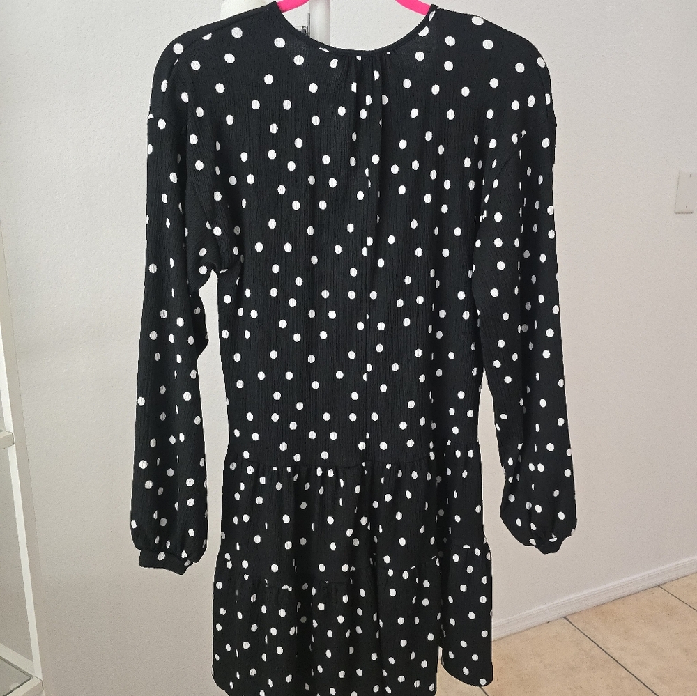 Mango Tiered Polka Dot Jersey Smock Dress in  Black - Picture 4 of 8